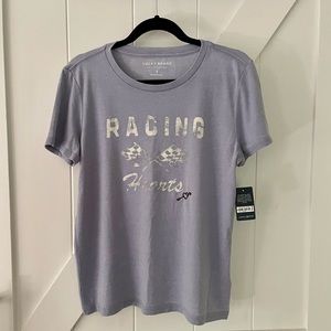 Lucky Brand racing hearts embroidered women’s shirt